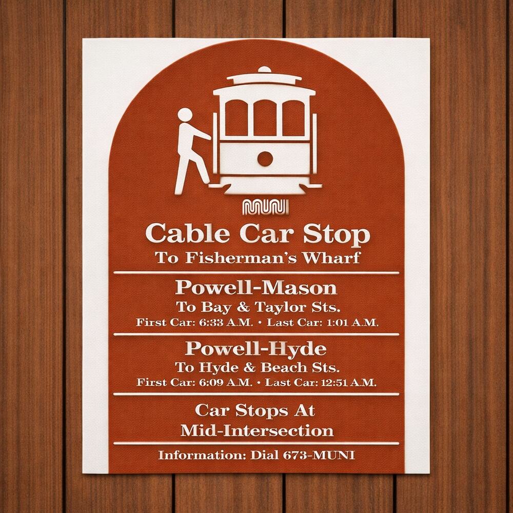 San Francisco California Cable Car Stop Sign Fishermans Wharf Powell Mason Hyde